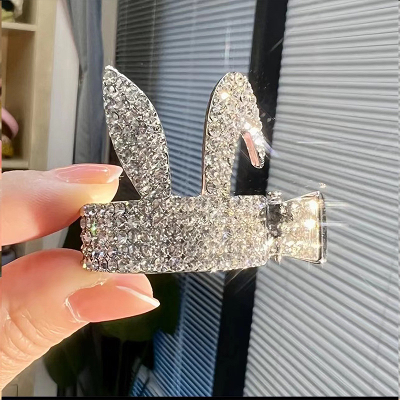 Rhinestone Ponytail Holder Hair Clips, Goose Rabbit Ear High Ponytail Fixed Clip Hair Barrette Hair Holder Hair Cuff Headwear Glitter Hair Tie,Temu