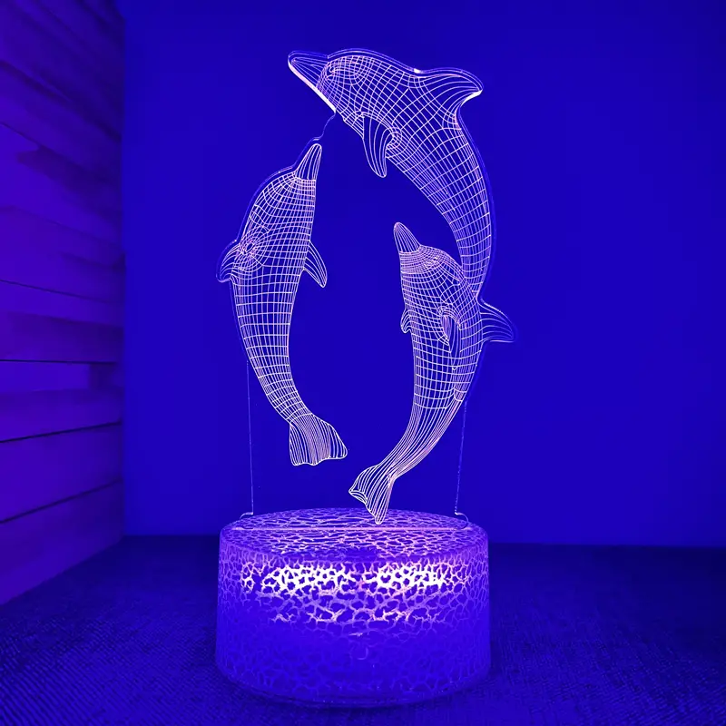 1pc creative 3d night light with crack base three dolphins usb ambient desk lamp with touch button 7 67 x3 85 details 5