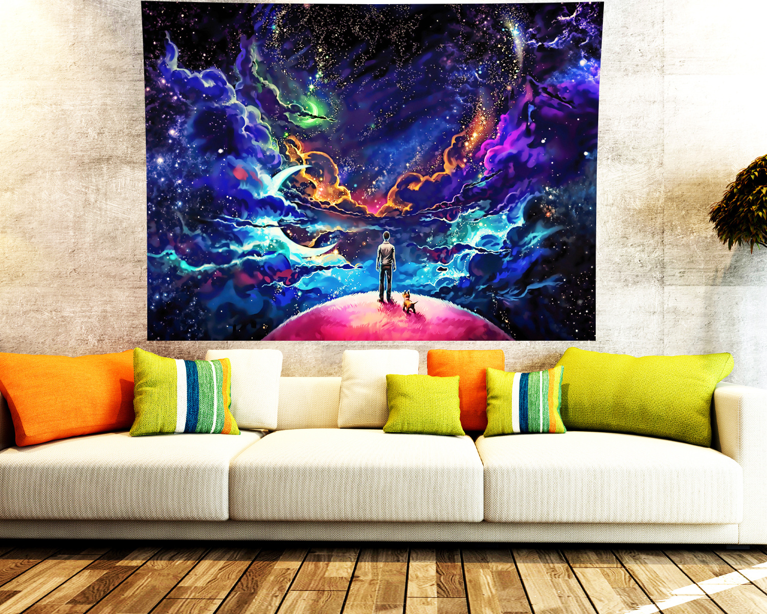 1pc Wall Hanging Tapestry, Space Stars And Moon Anime Tapestries