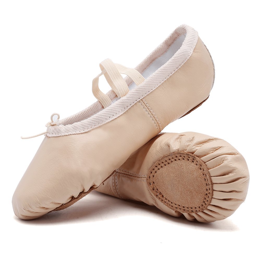 JUODVMP Leather Ballet Slippers Dance Shoes Girls Split-Sole