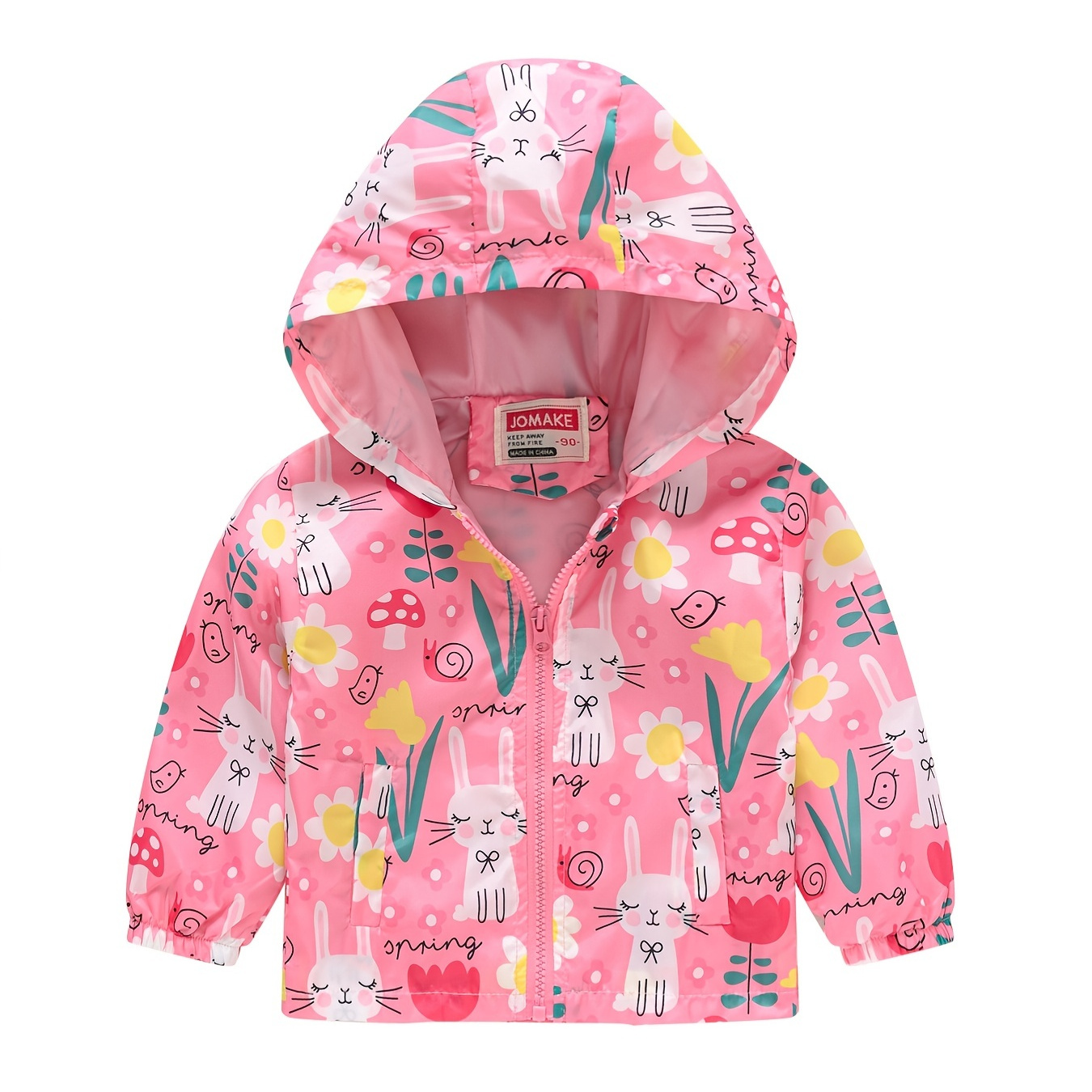 Kids Hooded Jacket Cartoon Rabbit Print Zipper Coat Top For Boys And