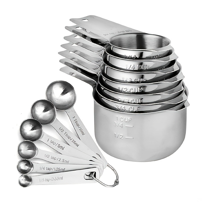 14Pcs Stainless Steel Measuring Cups and Spoons Set Stacking and
