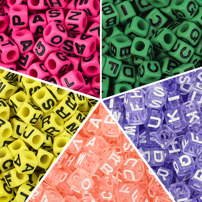 100pcs Acrylic Letter Beads Pink Square Alphabet Beads For DIY Bracelet  6*6mm Ramdom