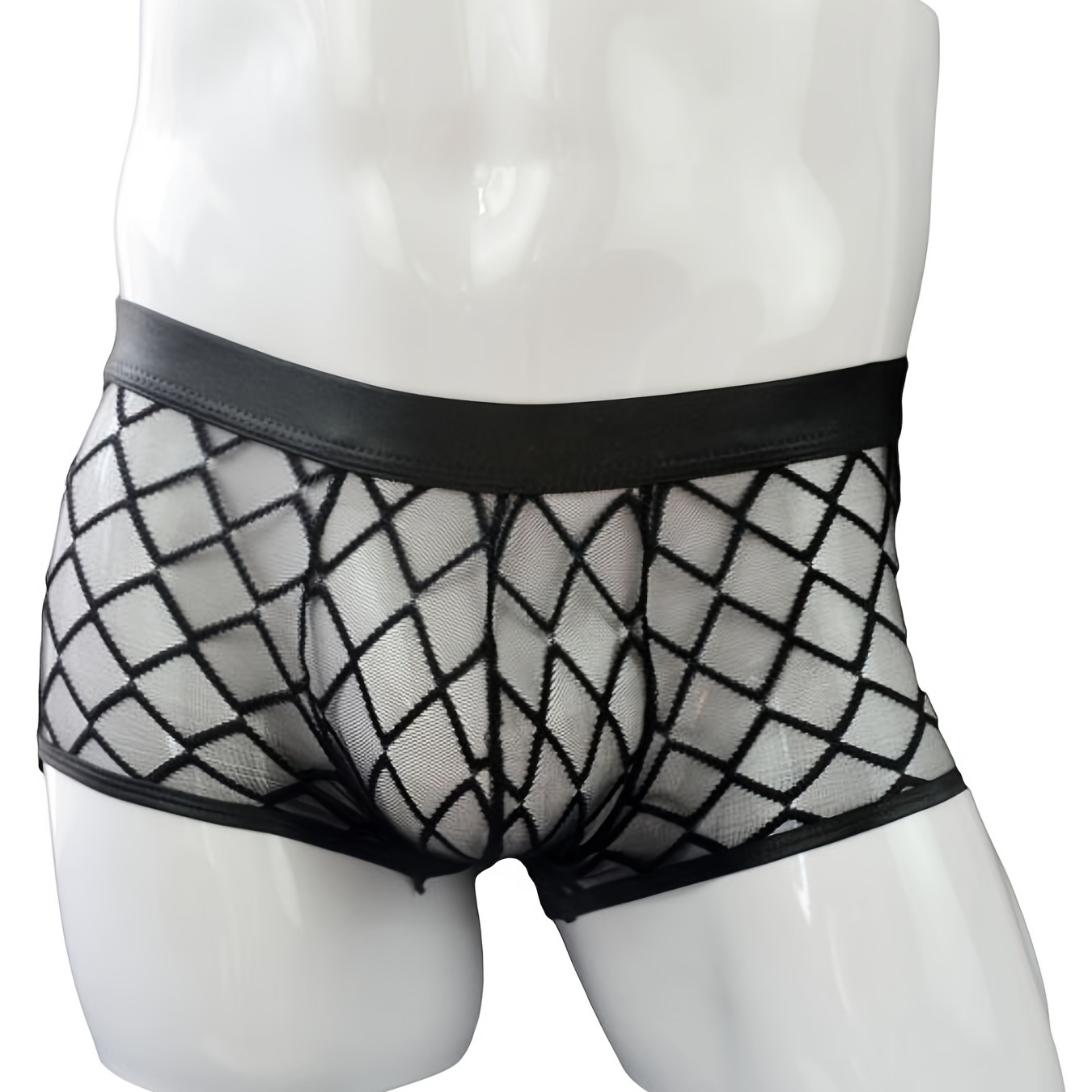 Men's Sexy Transparent Lace Plaid Boxer Briefs Underwear Valentine's