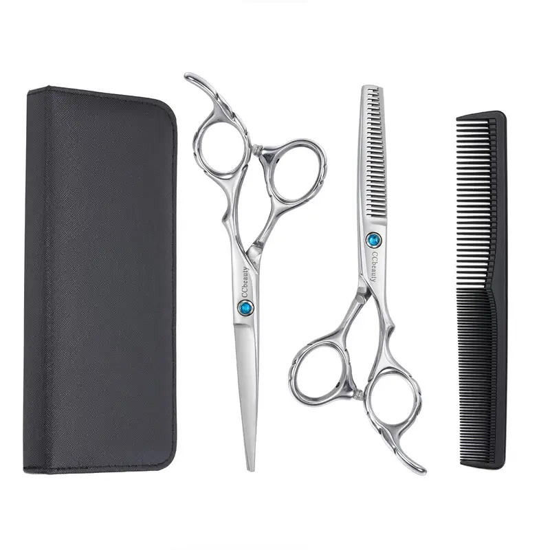 hair cutting scissors stainless steel barber scissors professional salon barber haircut for women man kids home and family use with one comb details 3