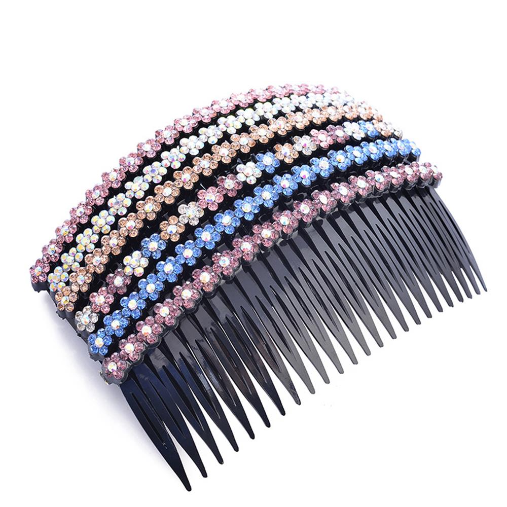 Image of 5pcs 24 Teeth Sparkly Glitter Plastic Hair Side Combs Slide Bun Holder With Rhinestone Headpieces Clips Grips Barrettes Accessories For Women
