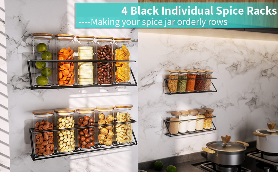 Talented Kitchen 4 Stainless Steel Spice Racks Wall Mount Organizer for  Wall and Cabinet Door with 24 Pcs 4oz Glass Spice Jars, 269 Preprinted  Seasoning Labels (2 Styles)