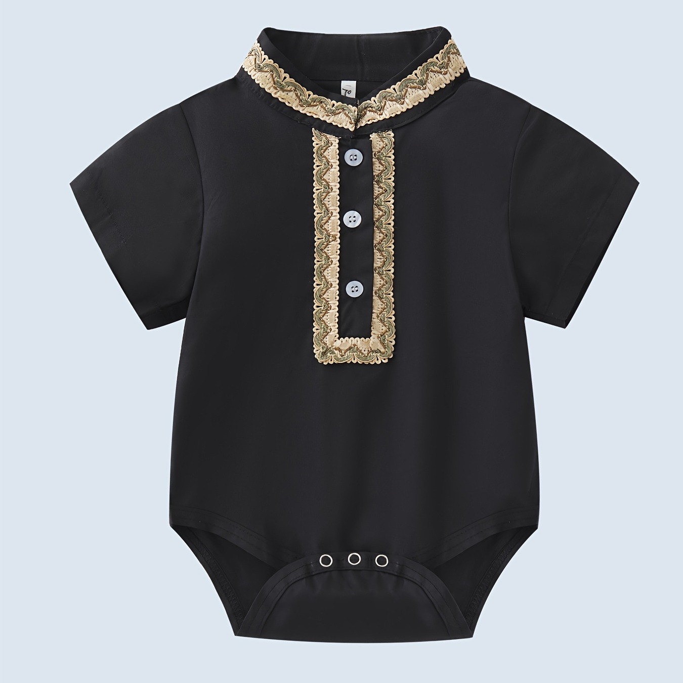 

Eid Al-adha Infant's Boho Style Stand Collar Bodysuit, Trendy Short Sleeve Onesie, Baby Boy's Clothing, As Gift