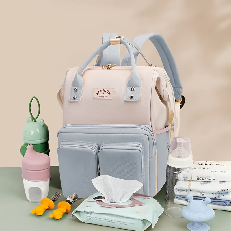 Printe Mommy Bag, Hospital Bag for Labor and Delivery, Large Diaper Bag for Mom Travel, Waterproof Baby Bag with Pouches and Straps, Pale Blue