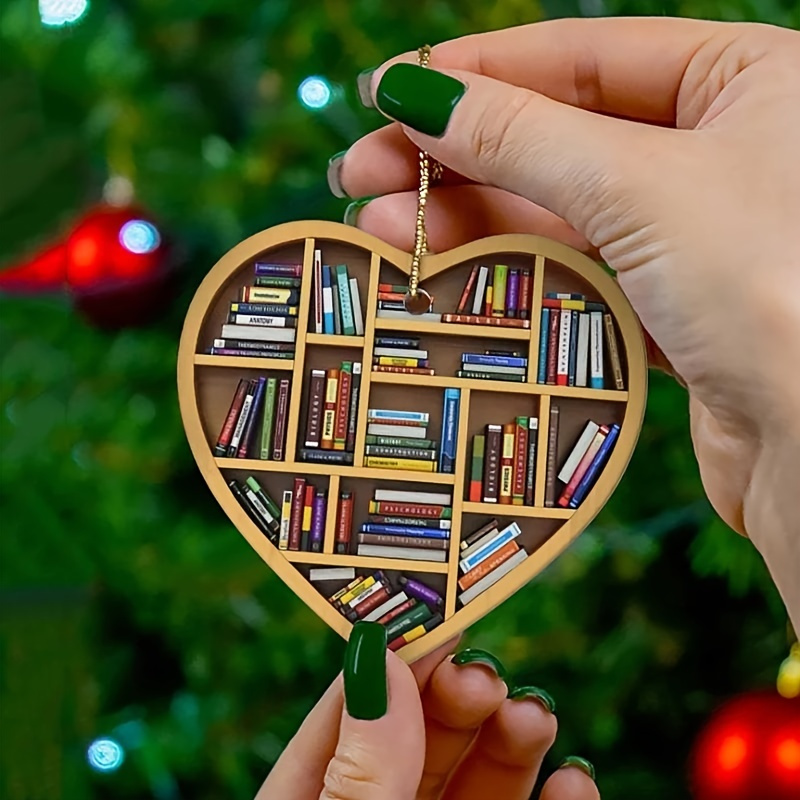 

1pc, 2d Bookshelf Heart Pendant, Lovers Heart Librarian Ornament, Teacher's Day Gifts, Teacher Appreciation Gifts, Party Supplies, Party Decor