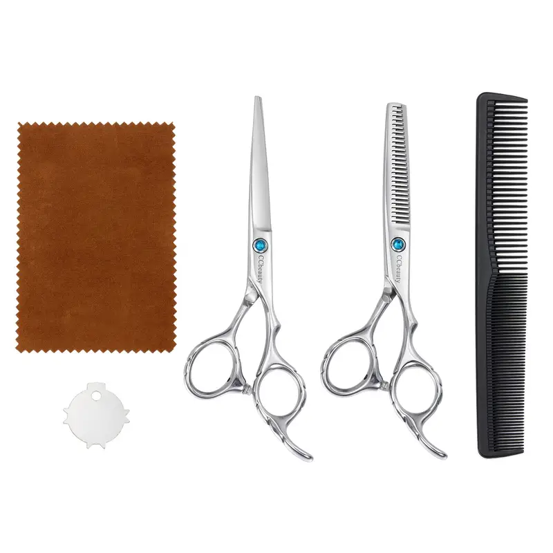 hair cutting scissors stainless steel barber scissors professional salon barber haircut for women man kids home and family use with one comb details 4