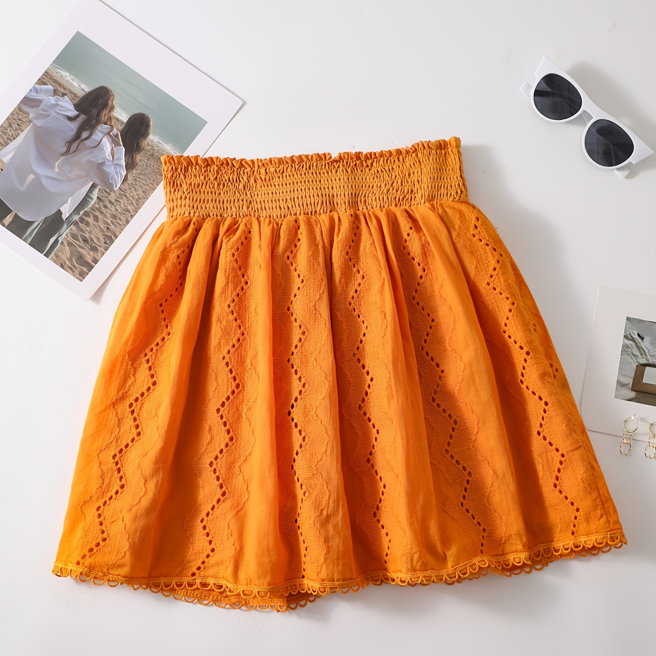 Solid Shirred Cotton Skirt, Women's Casual Women's Clothing Skirt - Temu