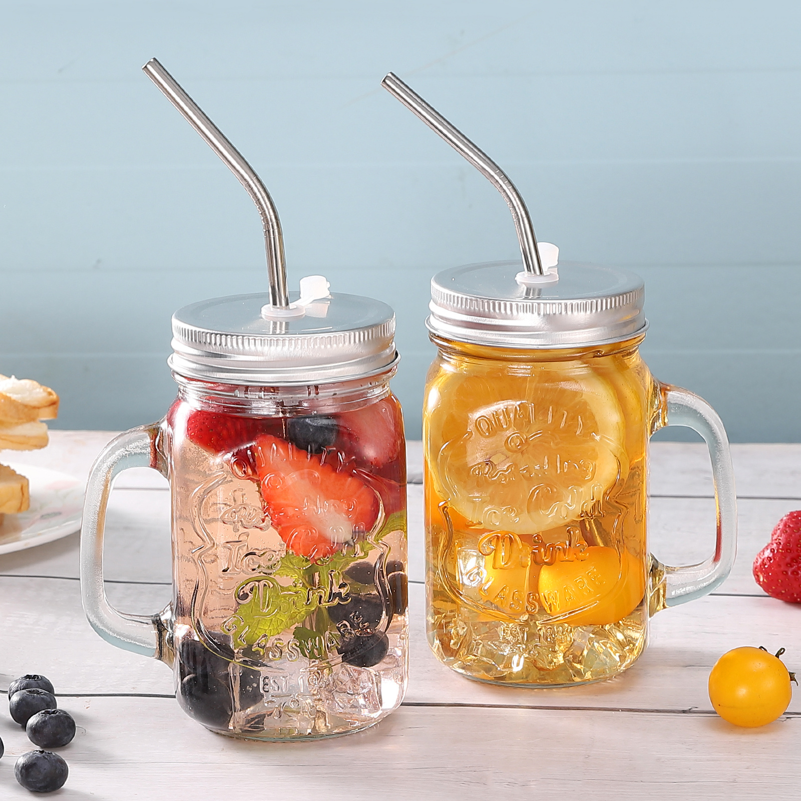 2pack Smoothie Cup With Lid And Straw Iced Coffee Cup Reusable Mason Jars  With Handle, Discounts For Everyone