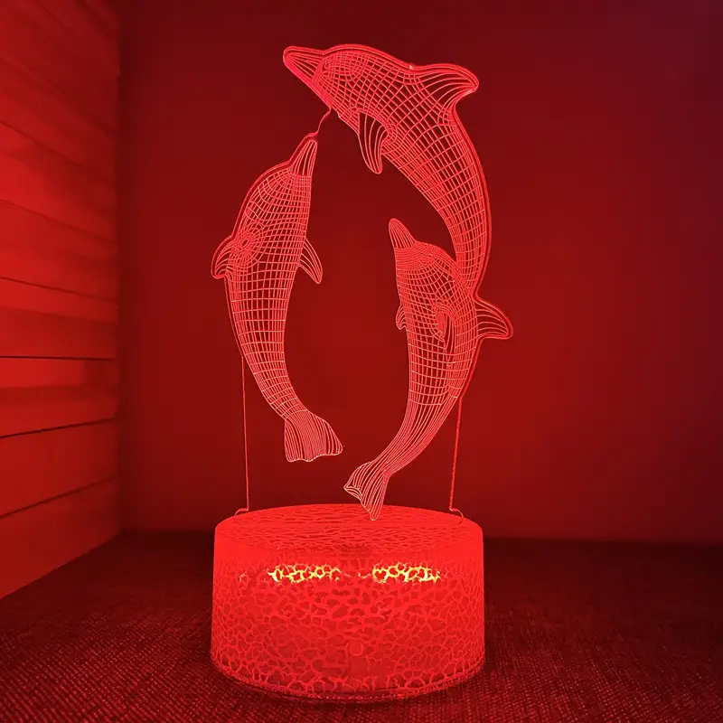 1pc creative 3d night light with crack base three dolphins usb ambient desk lamp with touch button 7 67 x3 85 details 4