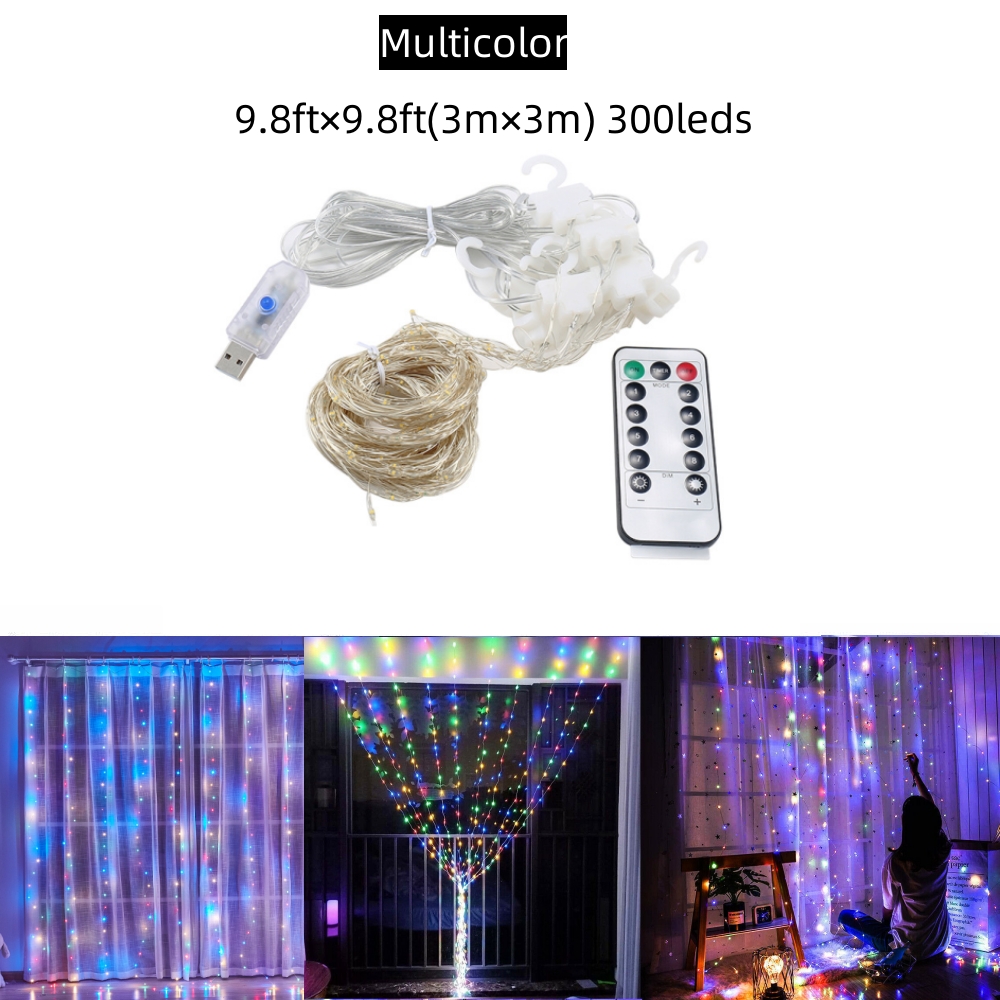 Cortina de Luces LED, Luces LED para Cuarto 3Mx3M, Luz LED con 300LEDs por  USB, Luces