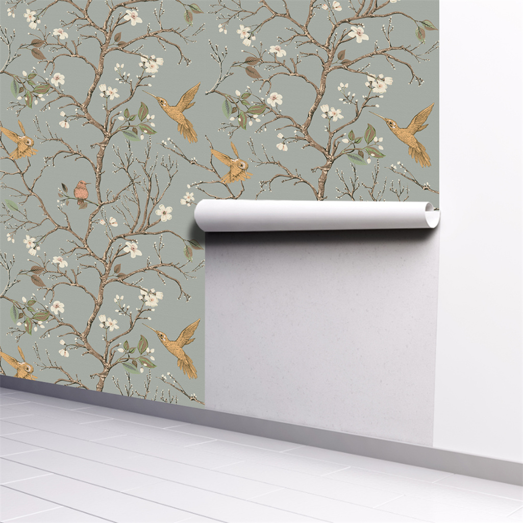 1 papel pintado autoadhesivo de flores y pájaros, 17,7 x 118 pulgadas,  papel pintado de fondo extraíble, pegatinas de renovación para muebles de  pared