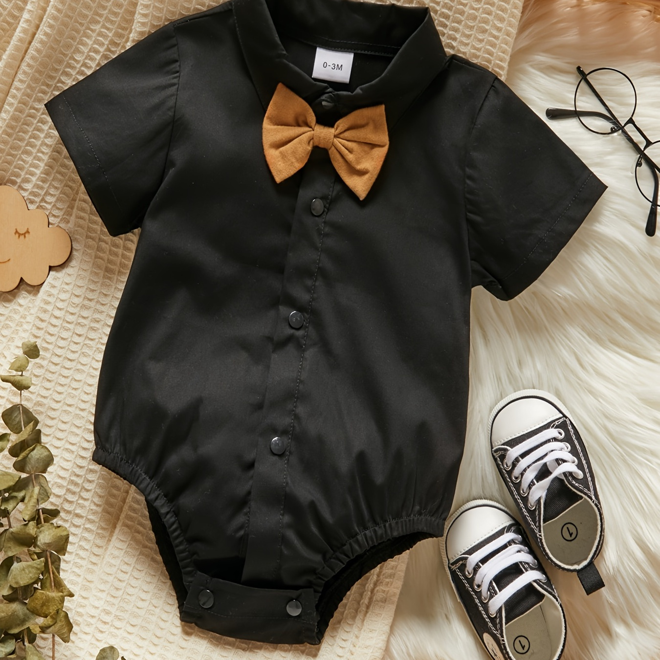 Baby Boys Solid Short Sleeve Gentleman Romper Baby Clothes Bodysuit