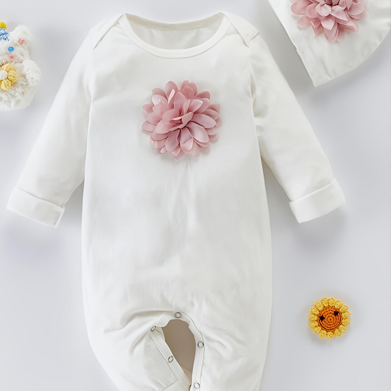 

Christmas Baby Girl Sweet Flower 3d Design Long Sleeve Jumpsuit & Hat