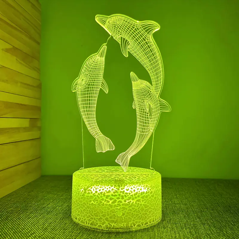 1pc creative 3d night light with crack base three dolphins usb ambient desk lamp with touch button 7 67 x3 85 details 2