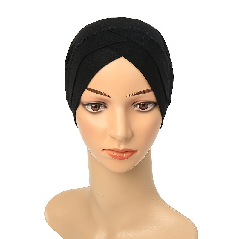 Stretch multicolor head turban scarf forehead crossover cap scarf solid