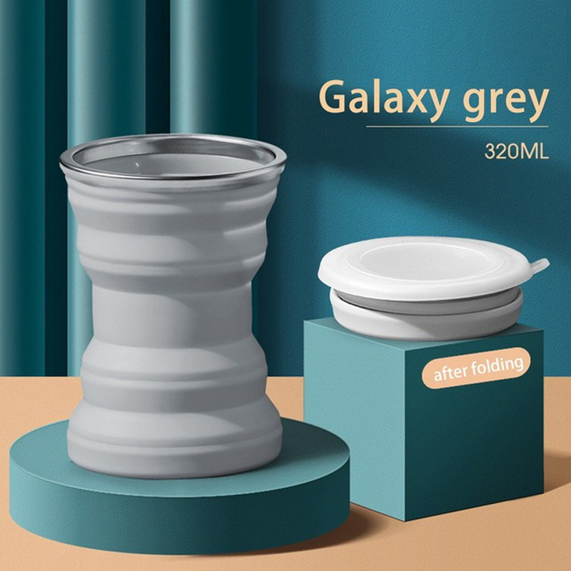 Image of Collapsible Silicone Water Cup With Lid - Heat Resistant, Leak-proof, Portable Mug For Camping, Hiking, And Travel
