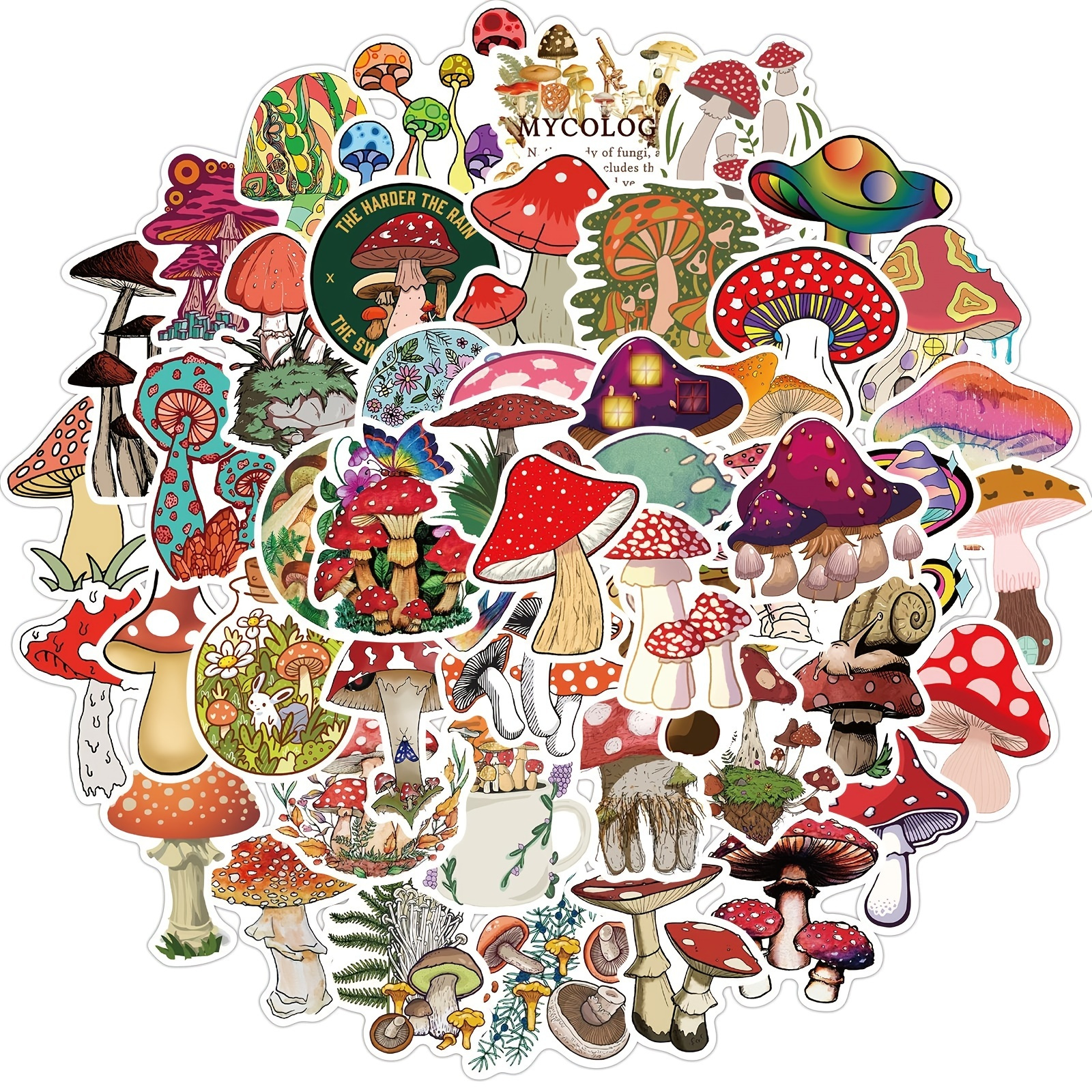 

50pcs Cute Cartoon Colorful Mushroom Waterproof Stickers For Scrapbooking Journaling Laptop Phone Case Water Bottle Home Decor