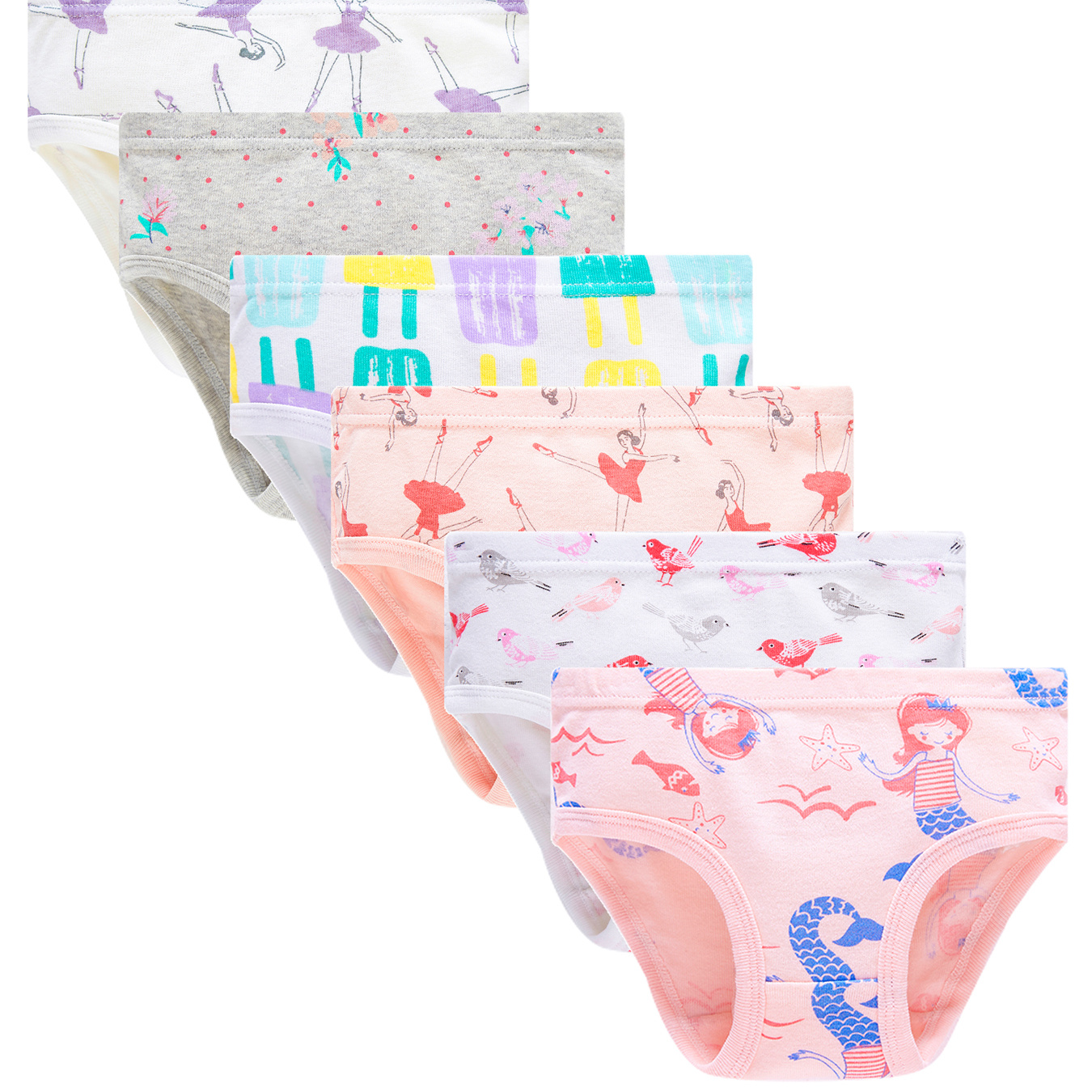 

6pcs Girls Animals Flowers Graphic Shortie Brief Soft Cotton Breathable Comfortable Underwear