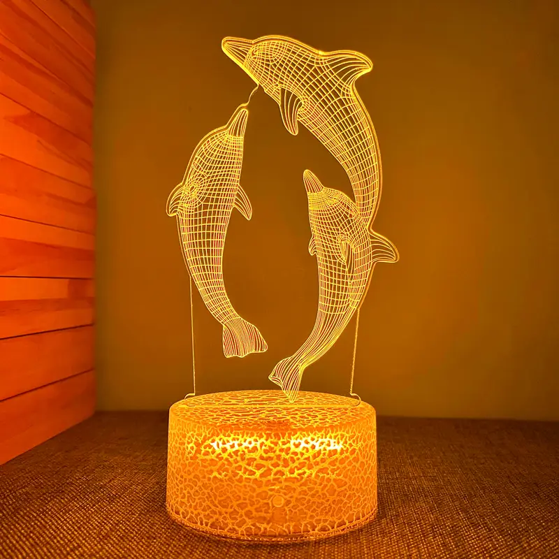 1pc creative 3d night light with crack base three dolphins usb ambient desk lamp with touch button 7 67 x3 85 details 3
