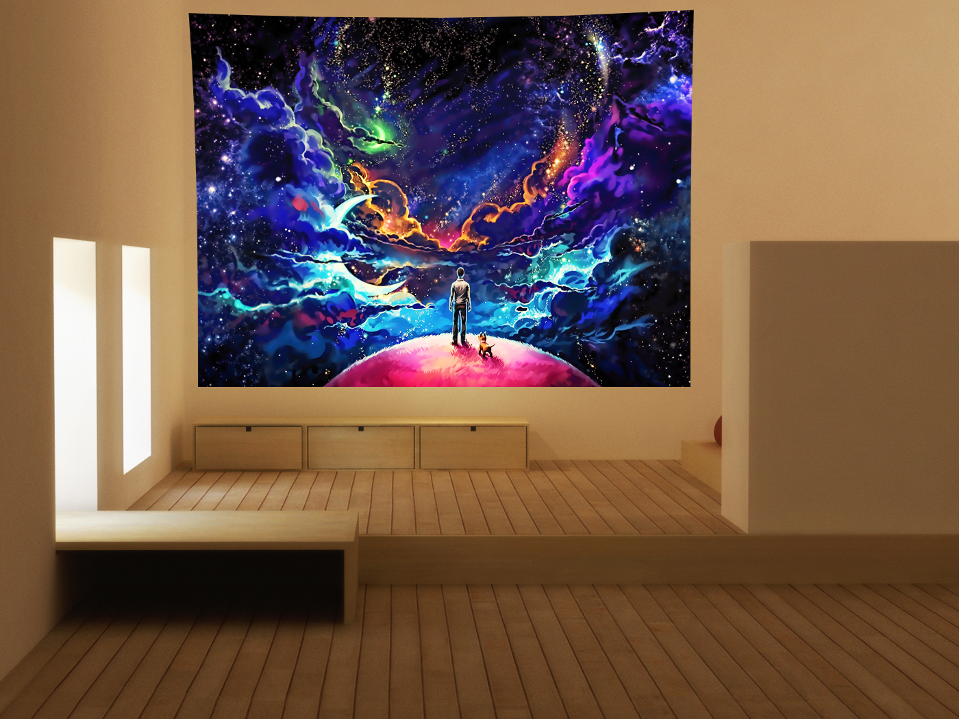 1pc Wall Hanging Tapestry, Space Stars And Moon Anime Tapestries ...