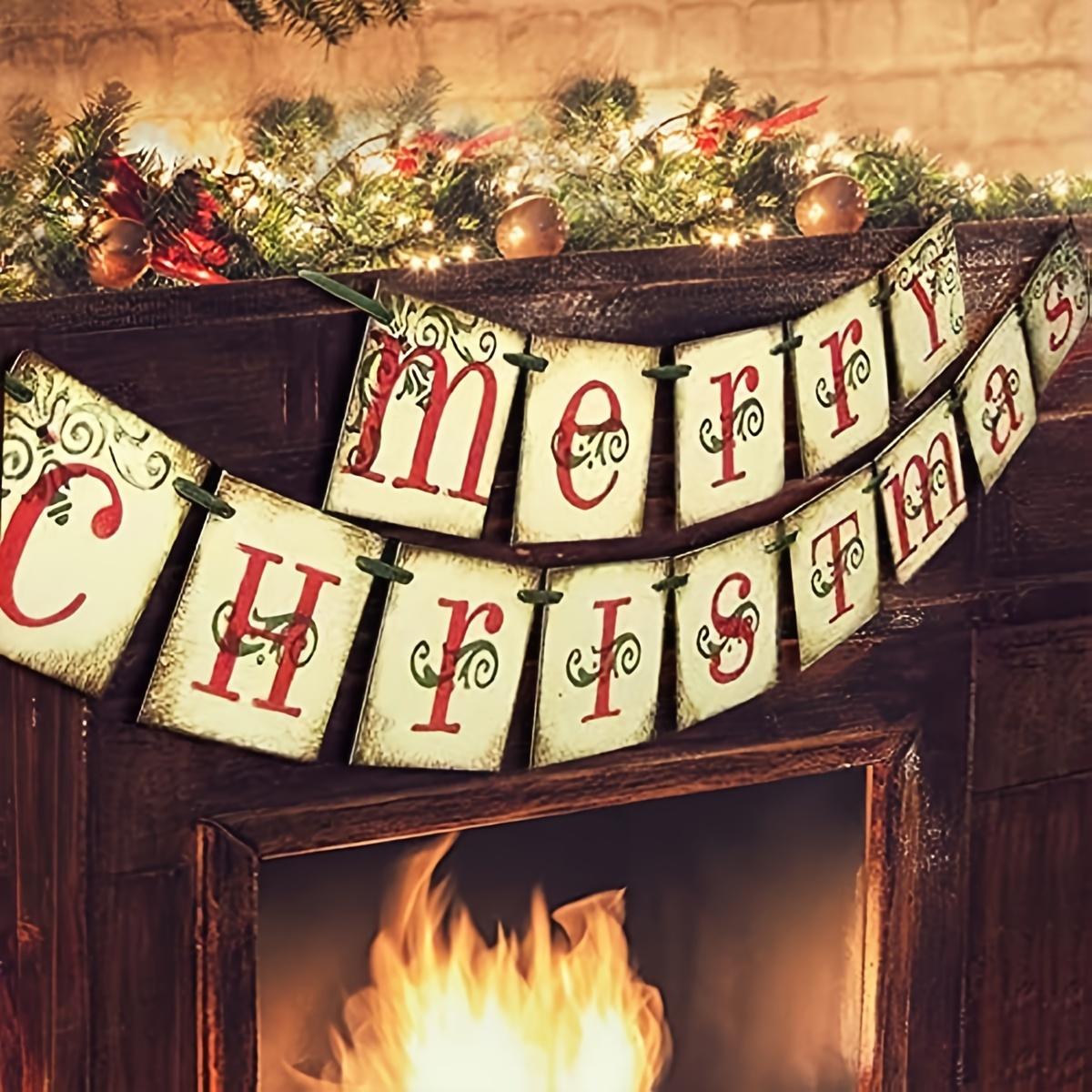 

Merry Christmas Banner Vintage Christmas Decoration, Interior Home Office Party Fireplace Cape Farmhouse Decor For Christmas, Halloween, Thanksgiving