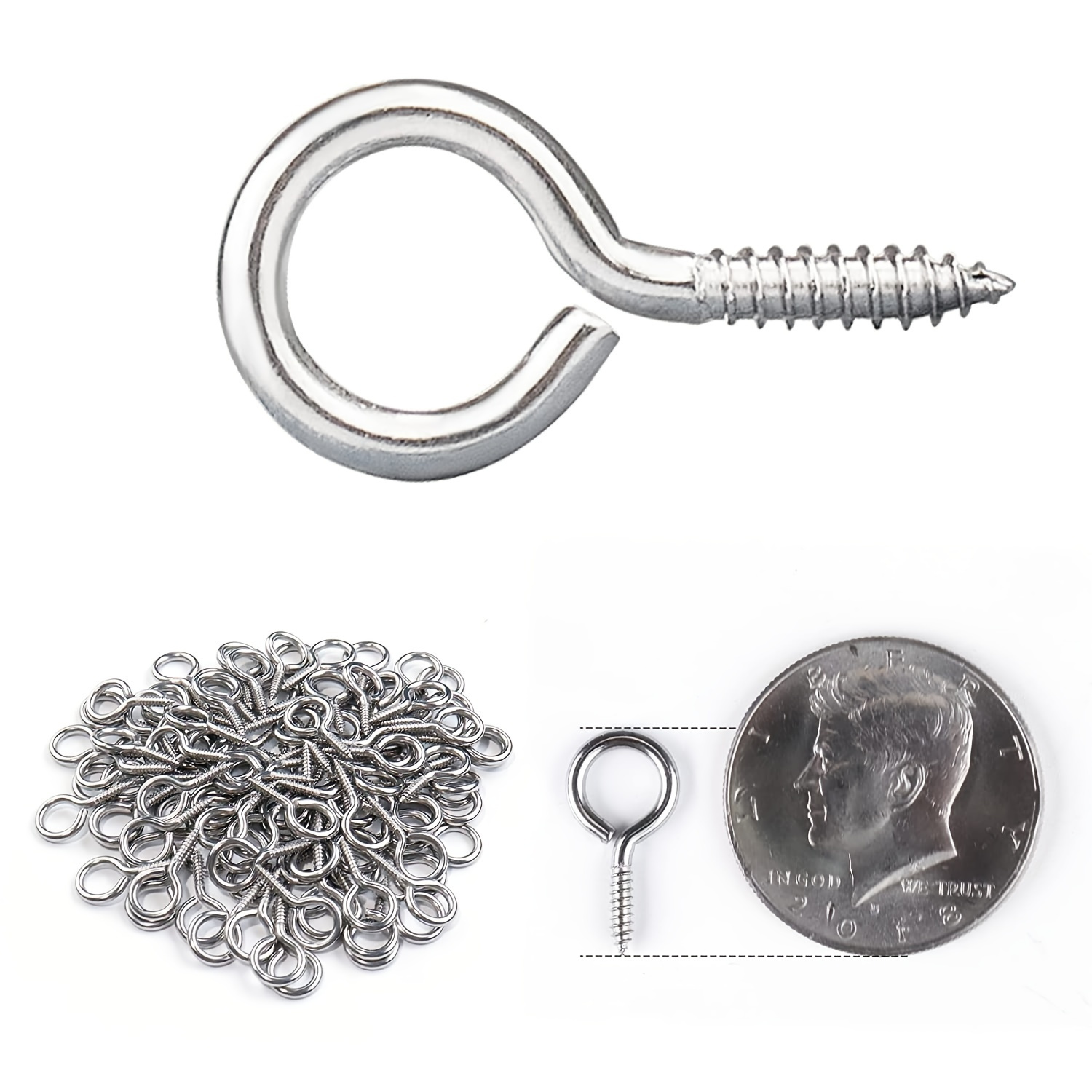 

100pcs 7/8 Inch M3 Size Screw Eye Hook, Wood Screw Metal Hook, T316 Stainless Steel Wood Fixed Cable Wire Terminal Ring Eye Self Tapping With Eye Bolt Indoor Outdoor Cn18 Hn2