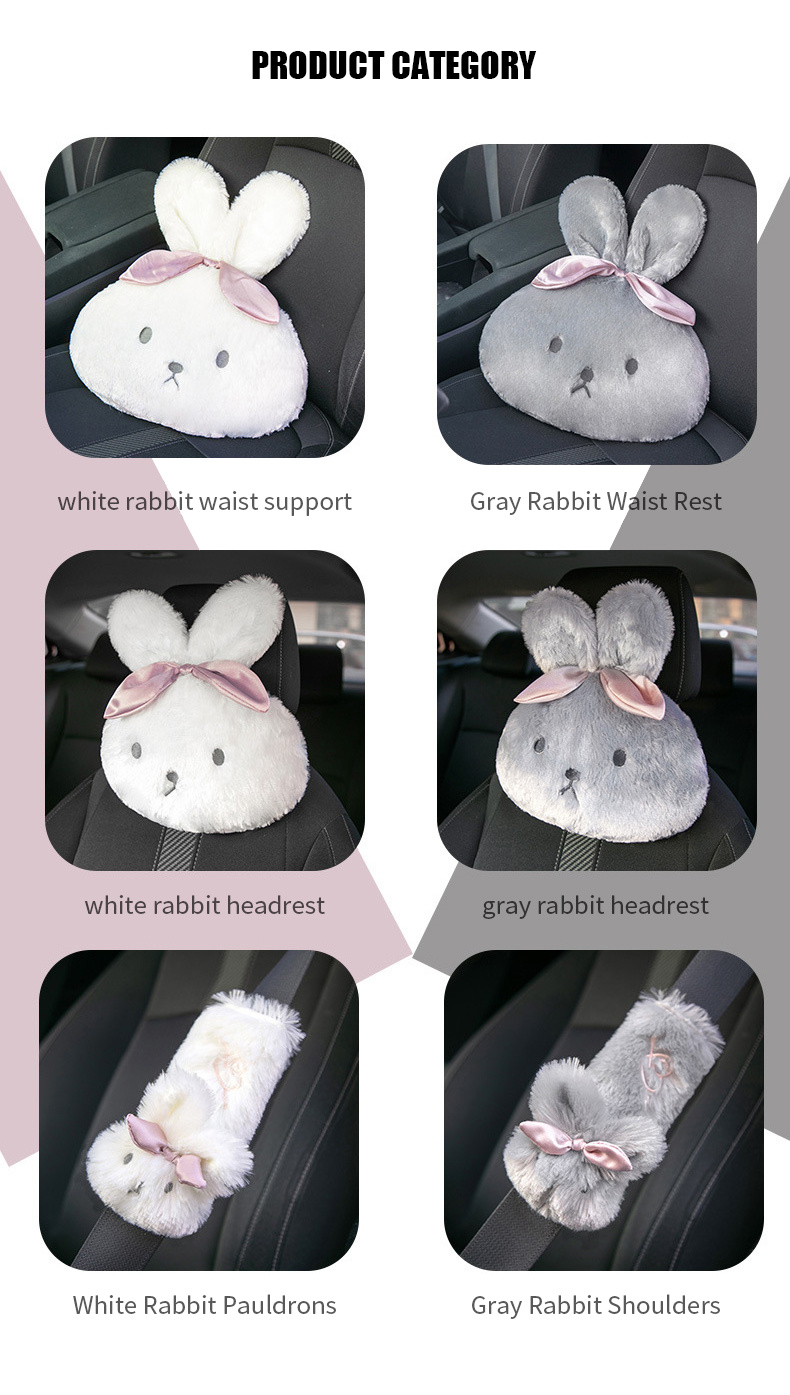 Cute White Rabbit Car Headrest Pillow Fluffy Rabbit Car Neck Temu