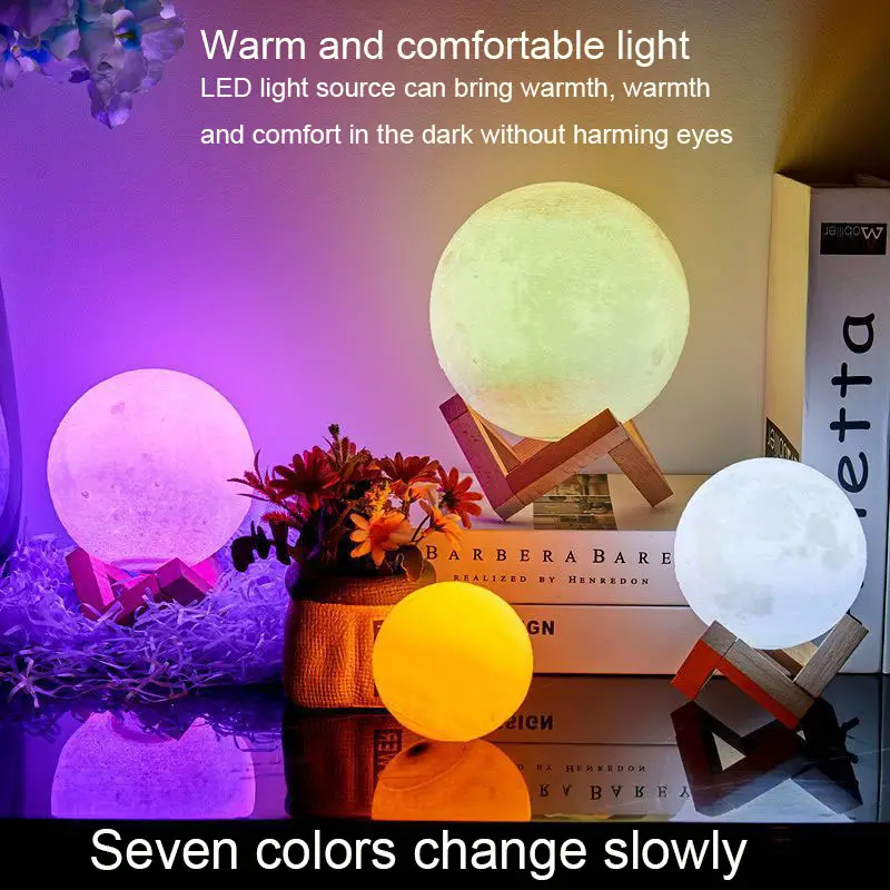 1pc 8 10 12cm led night light 3d printing moon light star light 7 color bedroom decoration night light shop booth decoration hotel bedside table decoration bar decoration gift for hotel catering event holding details 1