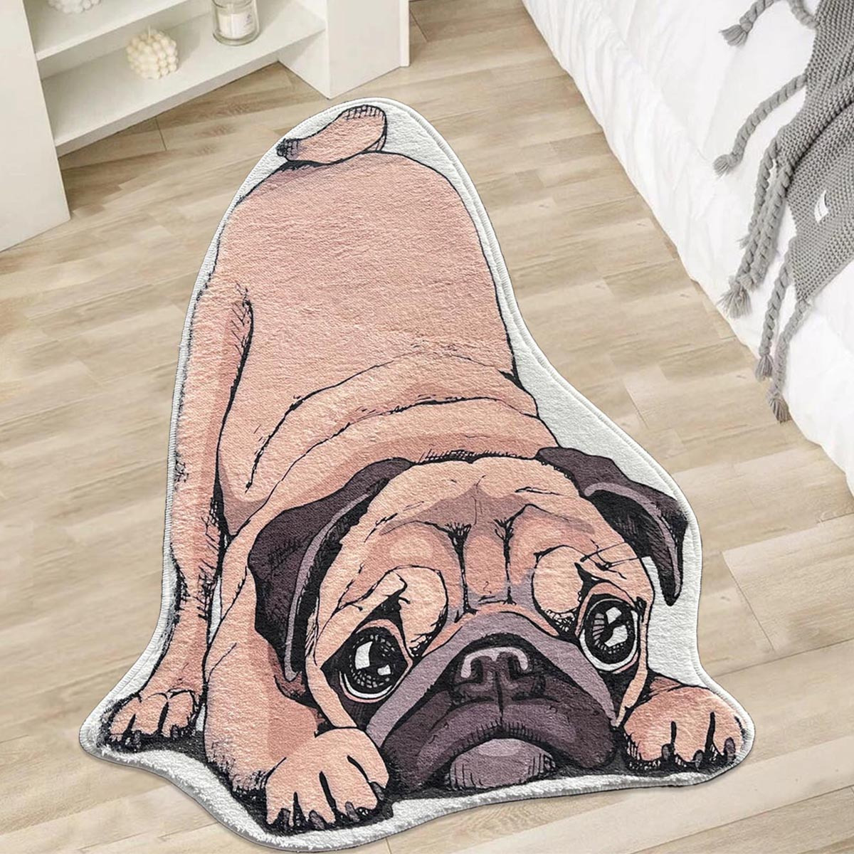 Black Cartoon Dog Print Area Rug Floor Mat