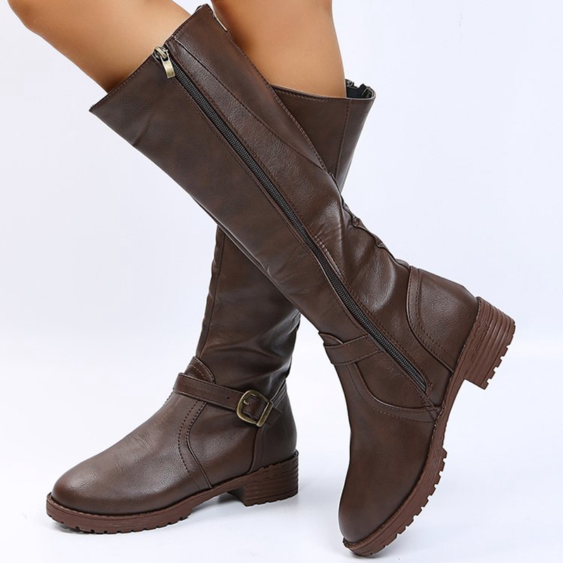 Women's Chunky Heeled Long Boots, Retro Solid Color Lace Up Knee High Boots,  Casual Heeled Riding Boots - Temu Italy