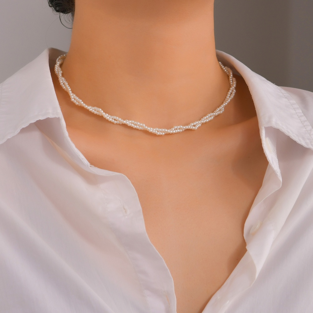 TEMU Collar Corto De Cuentas Diminutas De Doble Capa Simple Para Mujer