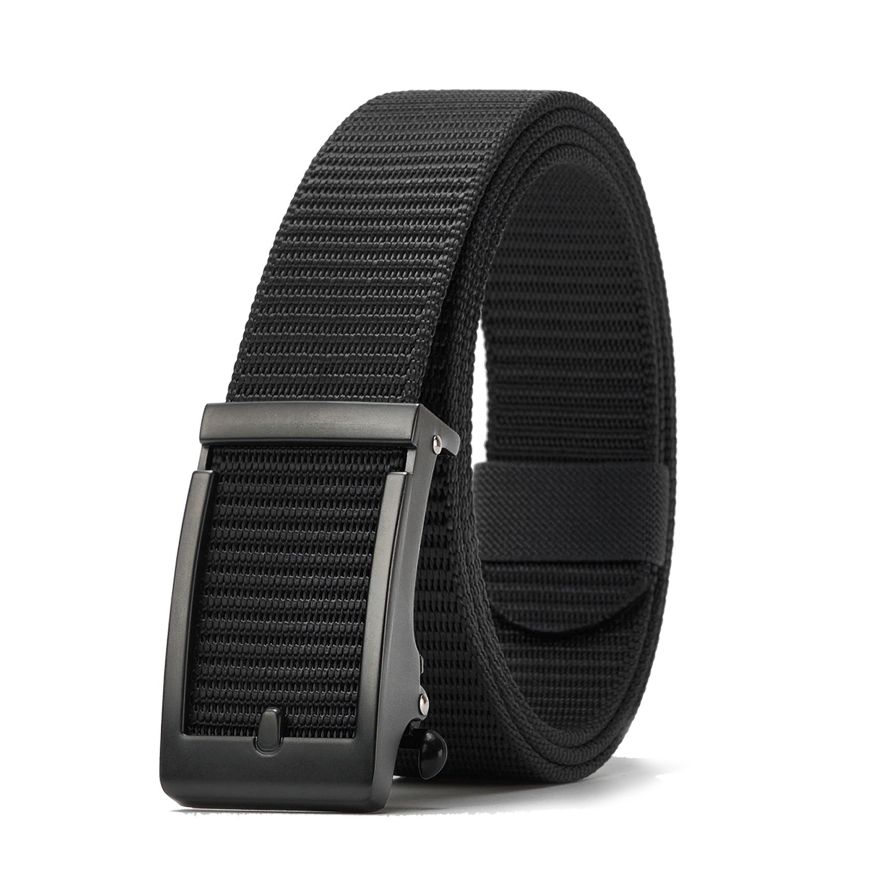 Buy Men's Nylon Ratchet Belt, Full Adjustable Golf Beltsfor Men Casual, No  Hole Webbing Belt with Automatic Slide Buckle, Black, M(Waist 36-42) at