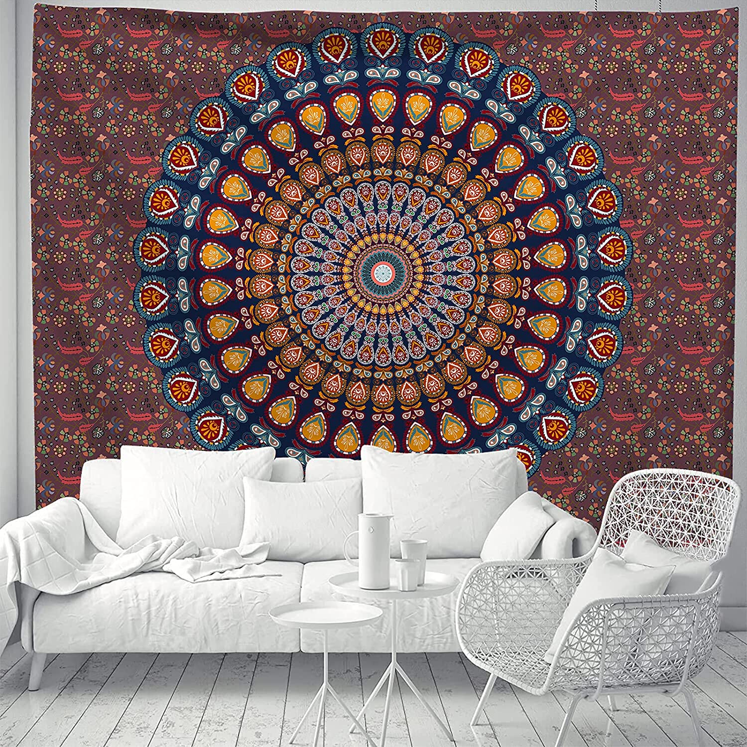 Bohemian Peacock Mandala Hippie Tapestry Vibrant Polyester - Temu Canada