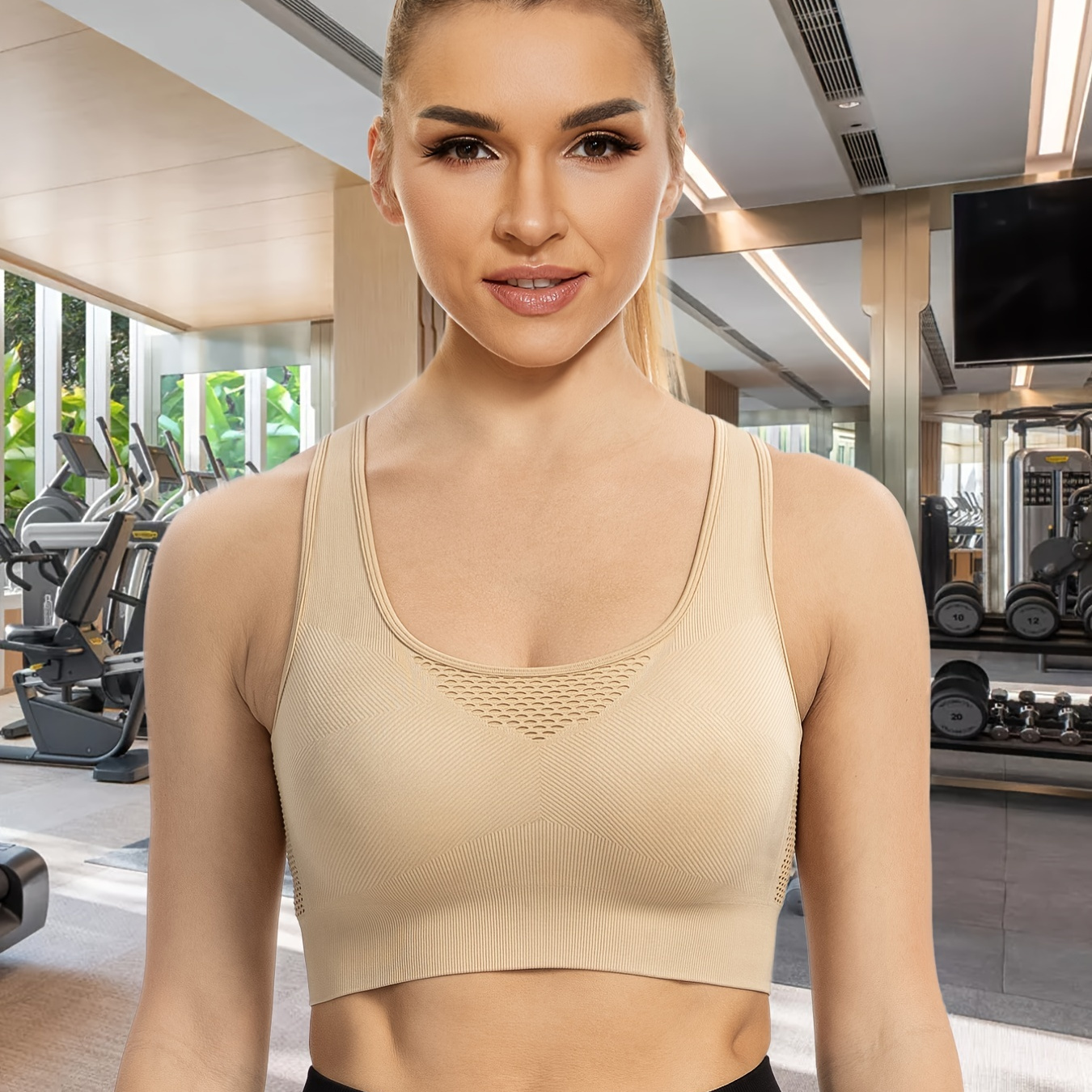 Women's Activewear: Solid Wide Straps High Impact Sports Bra - Temu Canada