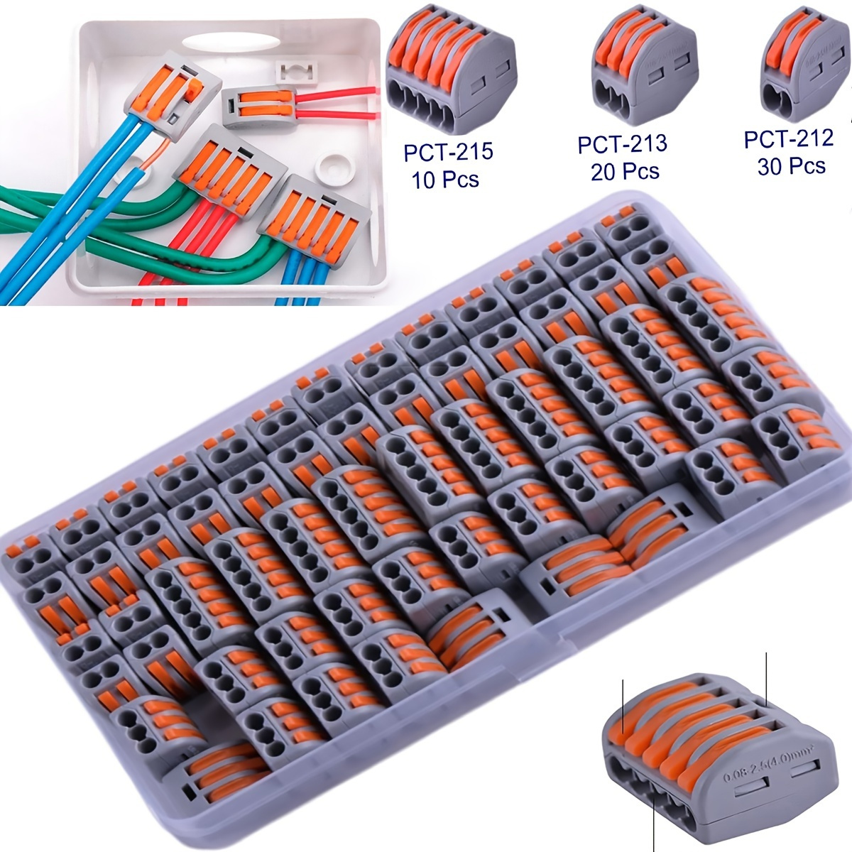 60pcs Wire Connectors For PCT-212/PCT-213/PCT-215 By Ofone. The 60PCS  Compact Splice Wire Connector Set Includes 2/3/5 Ports With A Storage Box