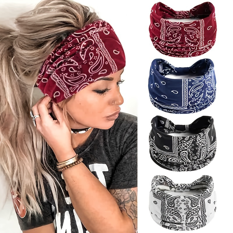 Boho Style Paisley Pattern Sports Headband - Stretchy, Non-Slip Yoga Hair Band for Women - Perfect for Workouts and Outdoor Activities