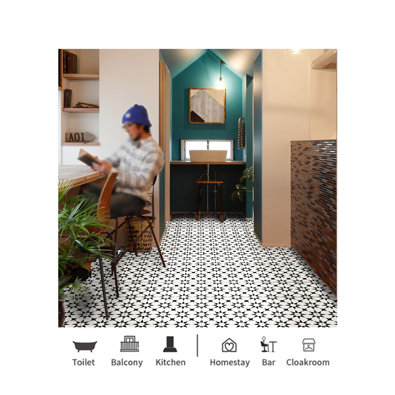 Modern Floor Tiles Sticker, Square Black Kitchen Tiles Stickers, Self