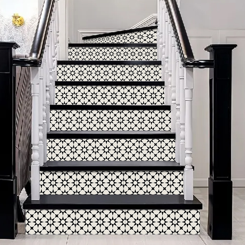 Modern Floor Tiles Sticker, Square Black Kitchen Tiles Stickers, Self