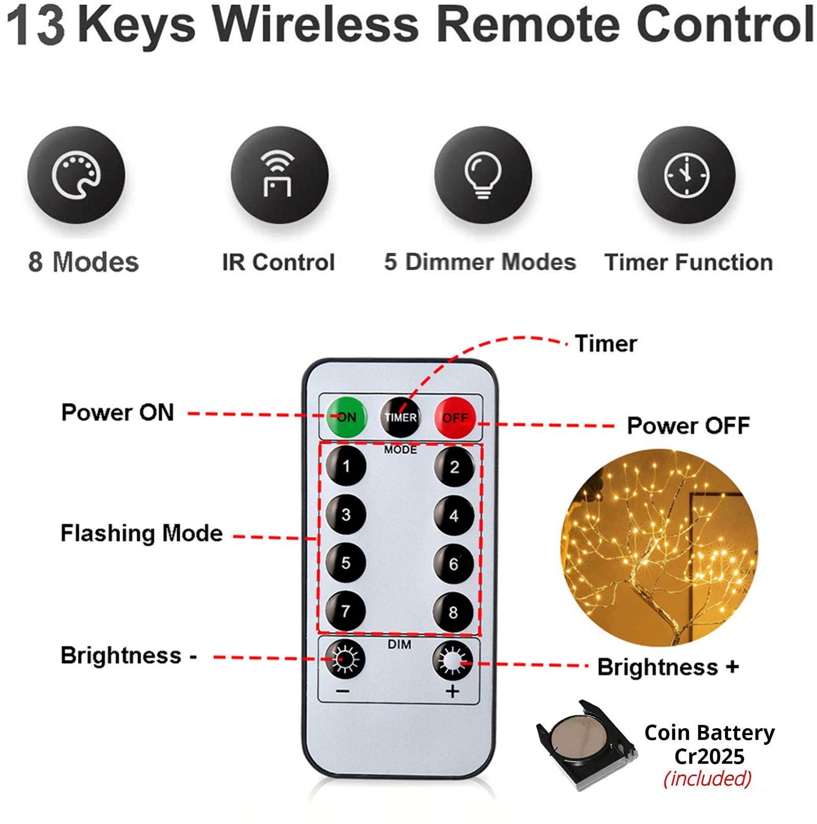 Adjustable Led Tree Night Light 108 Led Usb Battery Powered - Temu