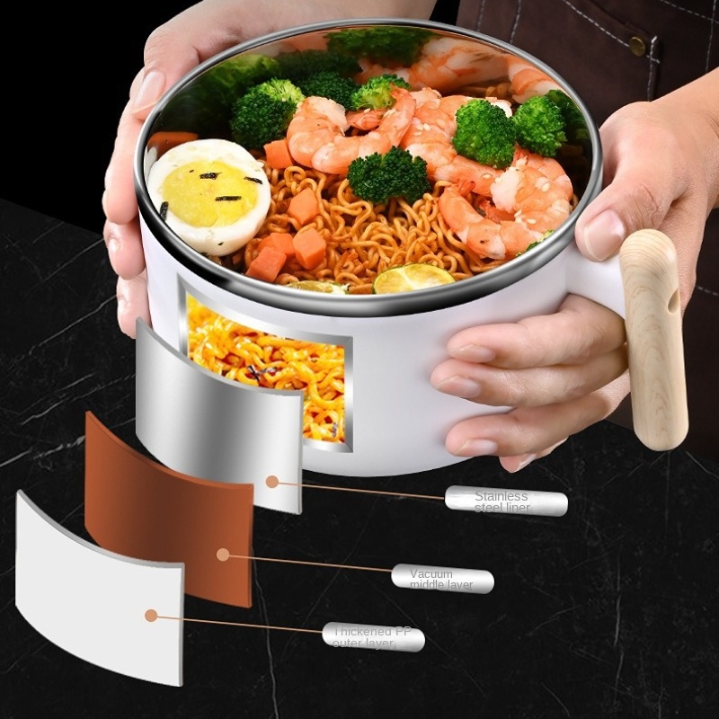 304 Stainless Steel Ramen Bowl with Lid Tableware Large Capacity Insulated  Lunch Box 900ml Student Dormitory Instant Noodle Bowl - AliExpress