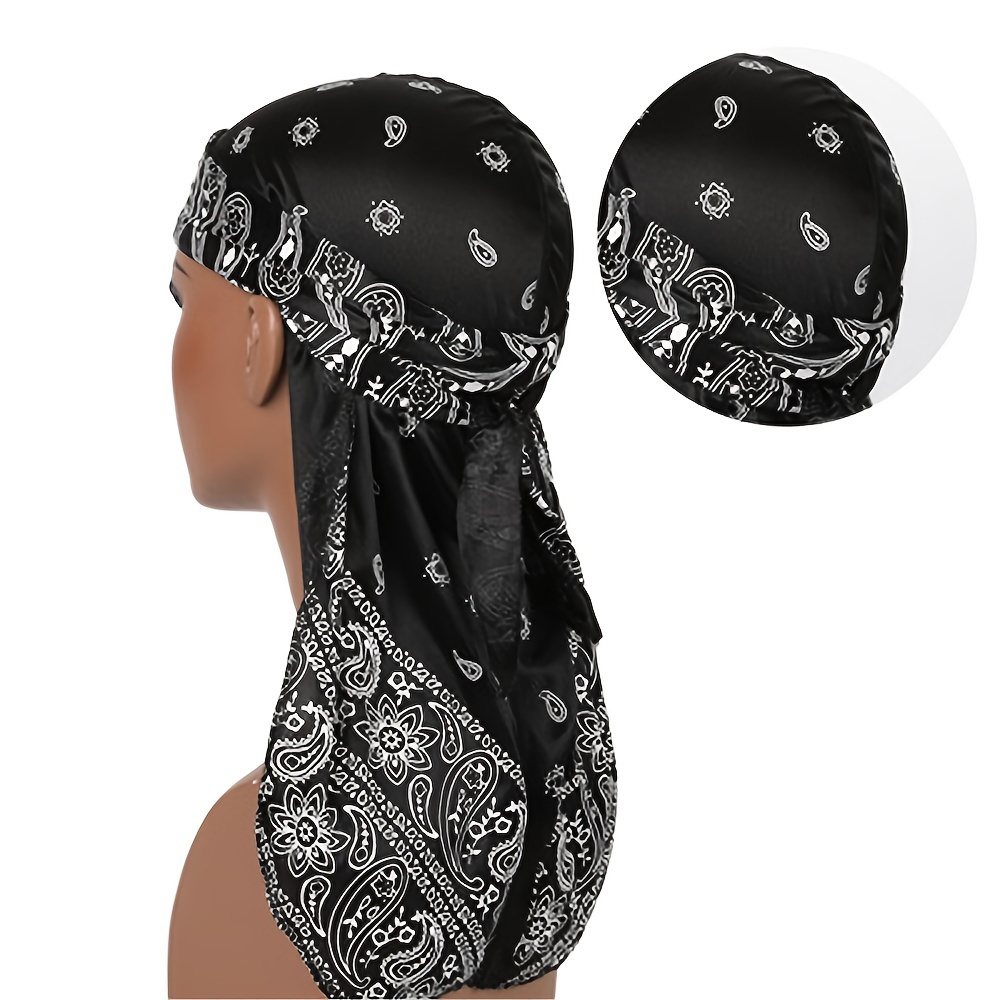 

Classic Paisley Print Bandana Unisex Hip Hop Durags Trendy Head Wraps Imitation Silk Durag Cycling Head Scarf For Women & Men