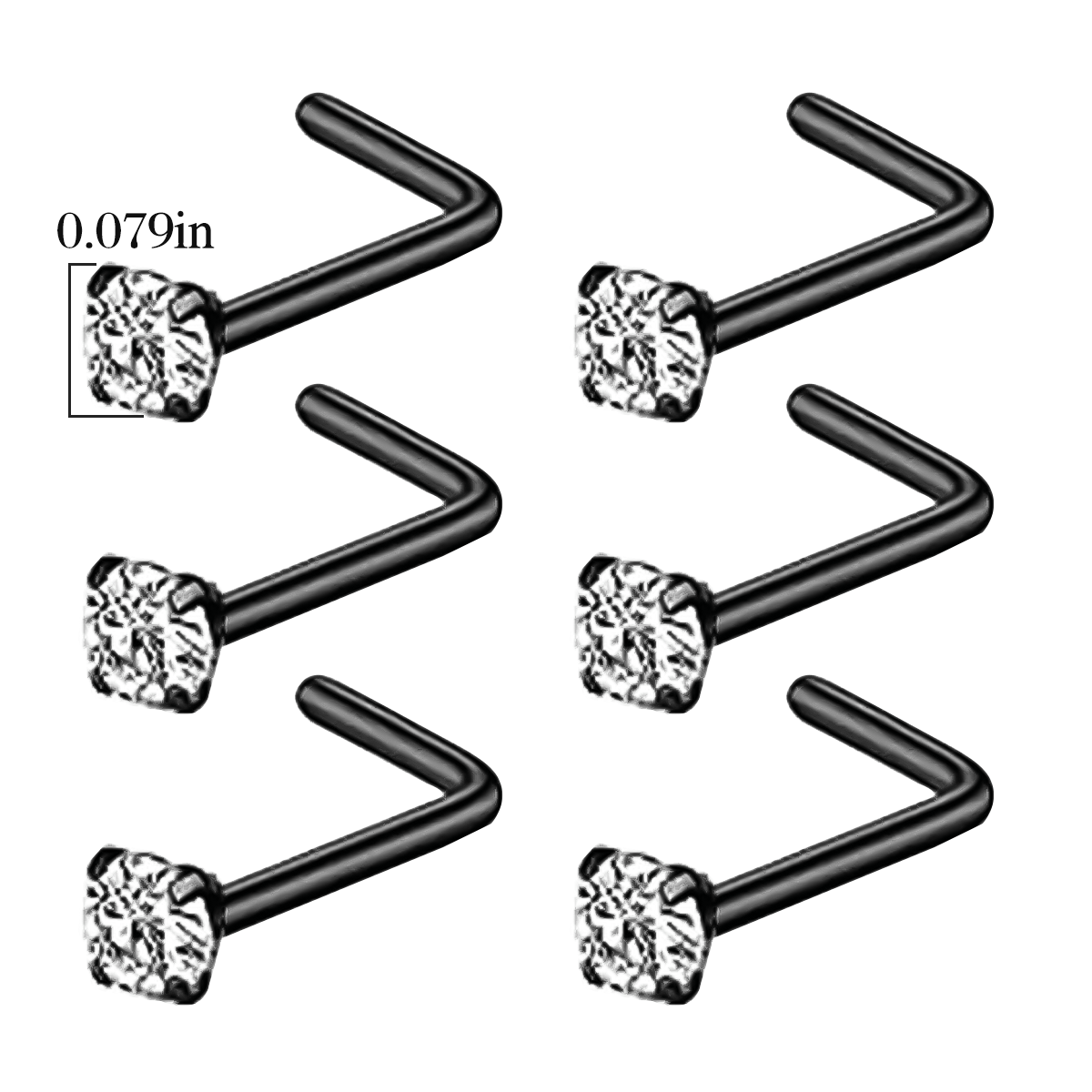 6pcs L Shape Nose Ring Set, Body Piercing Jewelry