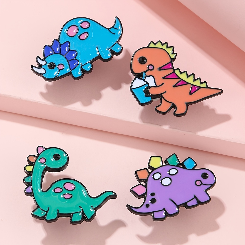 4pcs Girls Cute Cartoon Dinosaur Shaped Pins, Colorful Creative Pins For Backpacks Clothing Decorative Accessories