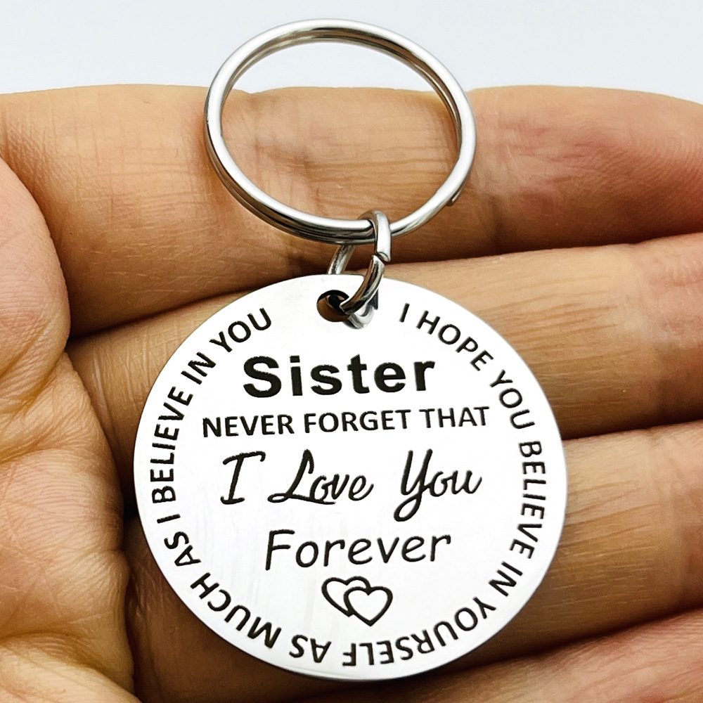 sister i love you keychain pendant vintage stainless steel bag keyring ornament bag purse charm accessories silvery 6