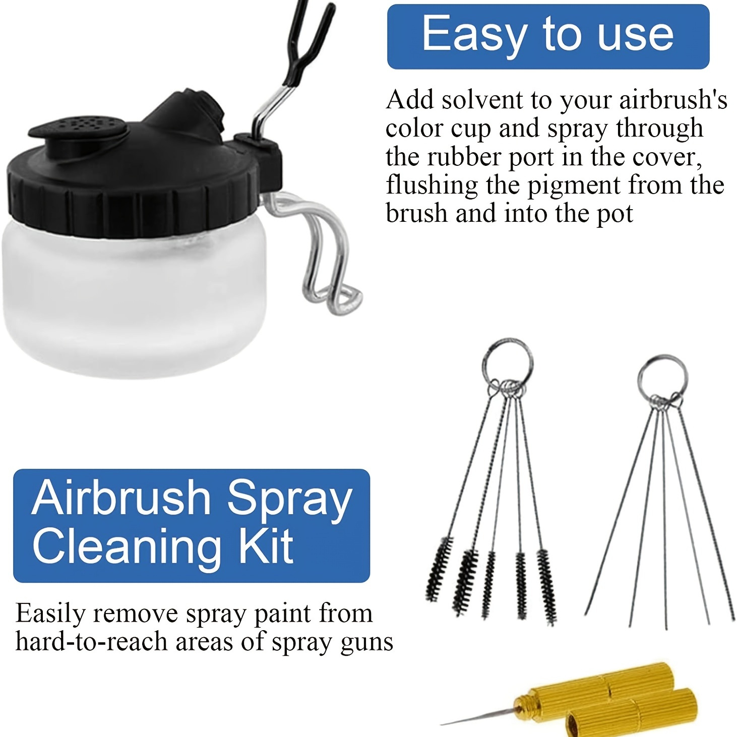 Airbrush Cleaning Kit Brush Cleaner Solution - Airbrush Clean Pot Glass  Cleaning Jar with Holder, Air Brush Cleaner and Thinner, 5pc Cleaning  Needles